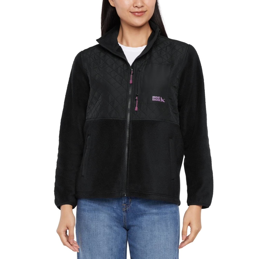 Eddie Bauer Women's Mixed Media Fleece Jacket Size XXL Black